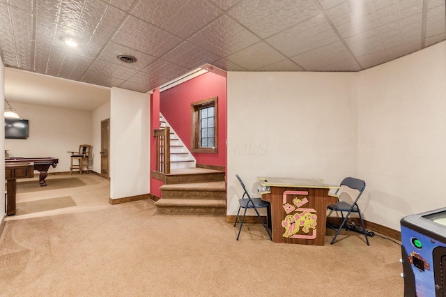 16187 Kreashbaum Rd, Rockbridge, OH 43149 - interior space featuring visible vents, carpet flooring, baseboards, and billiards