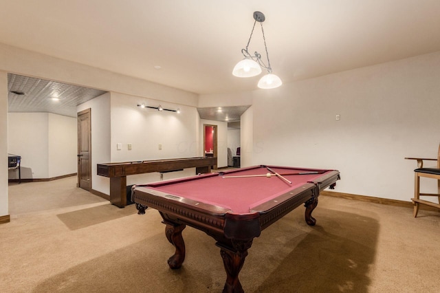 16187 Kreashbaum Rd, Rockbridge, OH 43149 - recreation room with baseboards, light colored carpet, and billiards