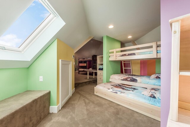 16187 Kreashbaum Rd, Rockbridge, OH 43149 - bedroom featuring carpet floors, lofted ceiling with skylight, and recessed lighting