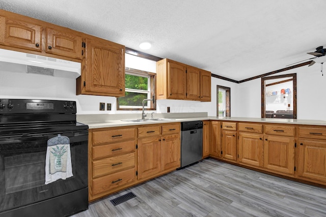 5614 US Highway 42, Mount Gilead, OH 43338 - kitchen with black range with electric cooktop, under cabinet range hood, dishwasher, a sink, and light countertops