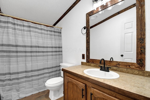 5614 US Highway 42, Mount Gilead, OH 43338 - full bathroom with toilet, vanity, a textured ceiling, curtained shower, and wood finished floors
