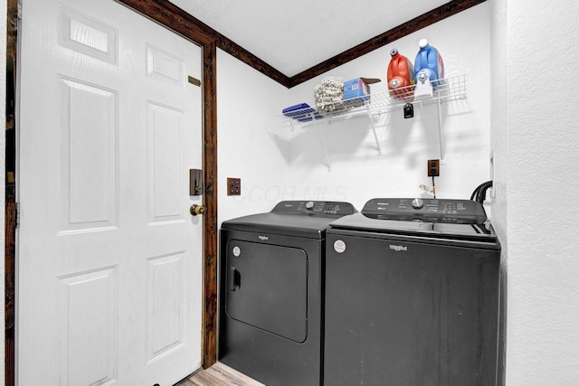 5614 US Highway 42, Mount Gilead, OH 43338 - laundry room with washer and dryer, crown molding, and light wood-type flooring