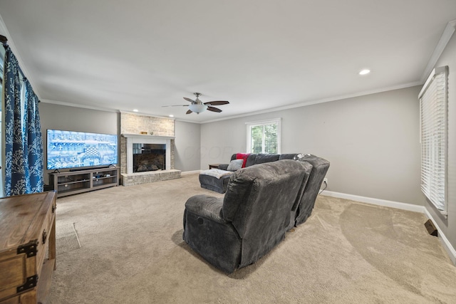 11378 Ann Dr NW, Baltimore, OH 43105 - living room featuring carpet floors, ceiling fan, recessed lighting, and baseboards