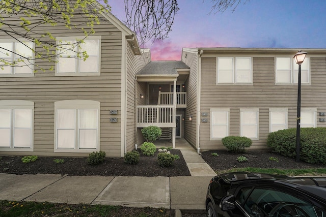 view of property at dusk