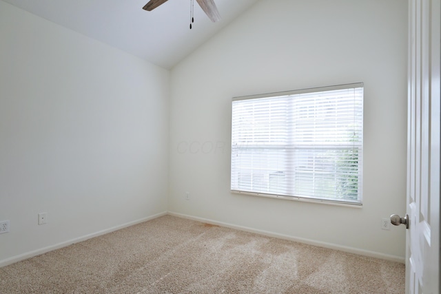 8050 Flint Run Pl, Columbus, OH 43235 - carpeted empty room featuring a ceiling fan, vaulted ceiling, and baseboards