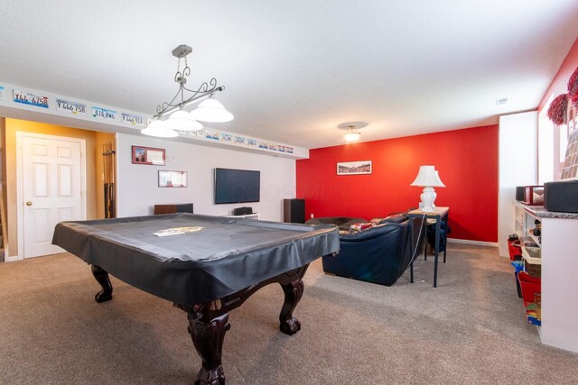 playroom with pool table and carpet floors