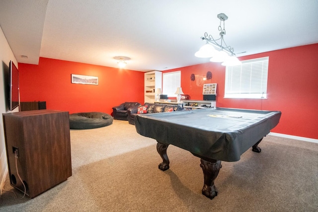 game room featuring carpet and billiards