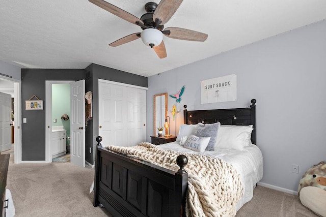 3379 Fishinger Mill Dr, Hilliard, OH 43026 - bedroom with light carpet, baseboards, a closet, and a ceiling fan