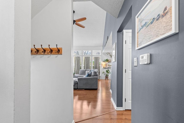 3379 Fishinger Mill Dr, Hilliard, OH 43026 - corridor with wood finished floors, baseboards, and a textured ceiling