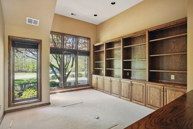 unfurnished living room with visible vents and carpet floors