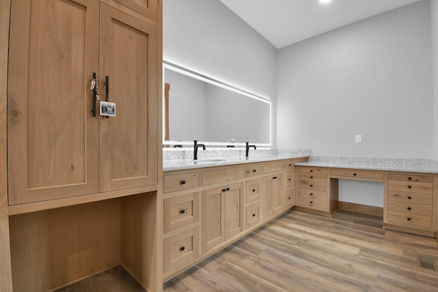 bathroom with vanity, visible vents, and wood finished floors