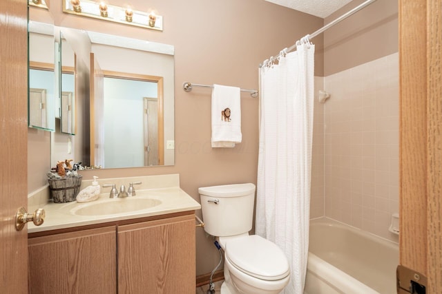 bathroom featuring vanity, toilet, and shower / bath combination with curtain
