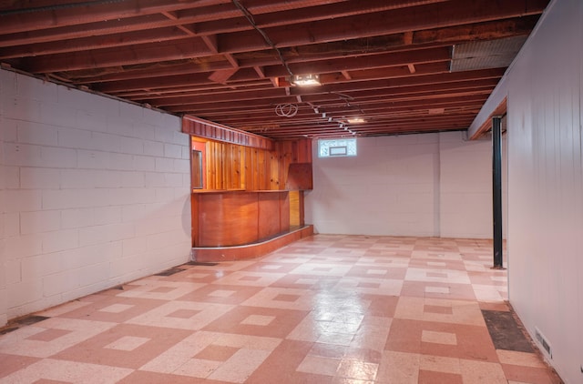 basement featuring light floors