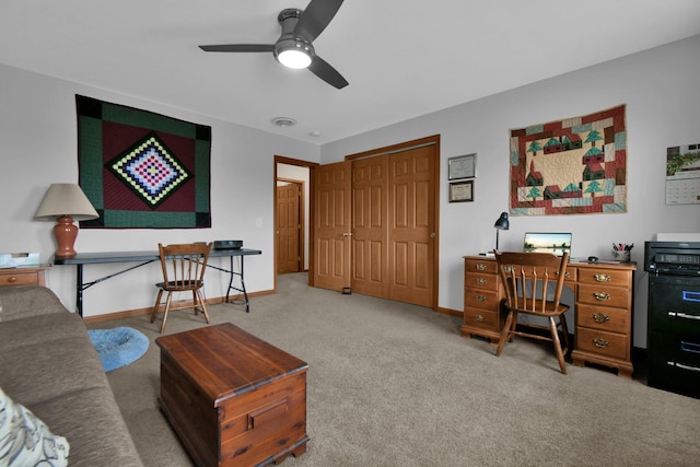 191 Craig Dr, Thornville, OH 43076 - carpeted living area featuring visible vents, baseboards, and ceiling fan