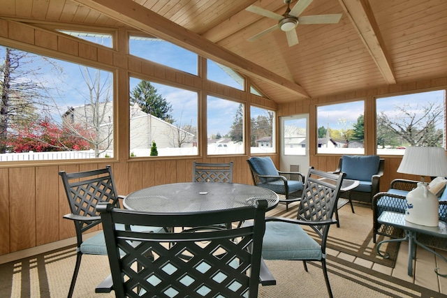 191 Craig Dr, Thornville, OH 43076 - sunroom featuring outdoor dining space, beam ceiling, and ceiling fan