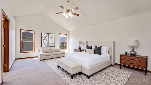 8510 Morgan St, Pickerington, OH 43147 - bedroom featuring carpet floors, vaulted ceiling, and ceiling fan