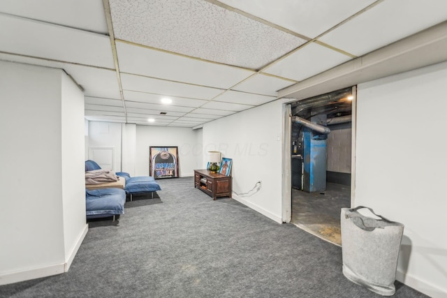 1329 Studer Ave, Columbus, OH 43206 - finished basement with carpet flooring, heating unit, recessed lighting, and a paneled ceiling