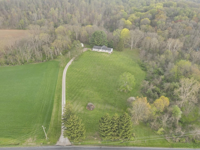 drone / aerial view with a rural view and a view of trees