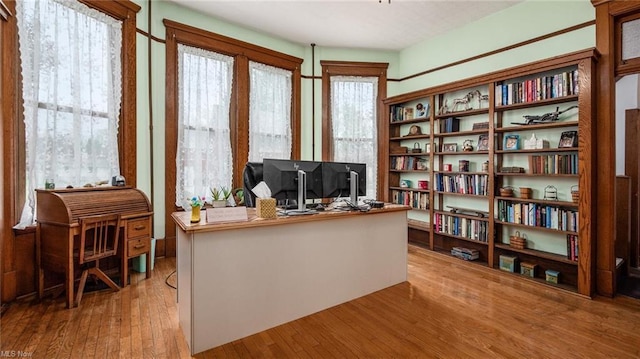 office with light wood-type flooring