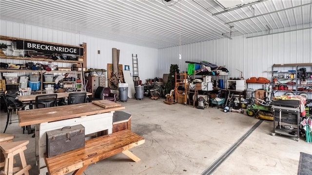 garage with metal wall