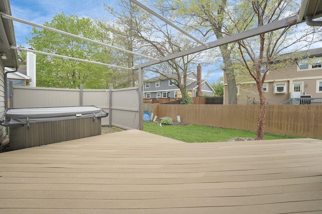 441 Gentlewind Dr, Westerville, OH 43081 - deck featuring a lawn, a fenced backyard, and a covered hot tub