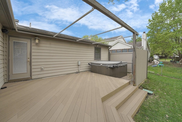 441 Gentlewind Dr, Westerville, OH 43081 - wooden deck with a lawn and a hot tub
