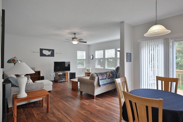 6134 Glade Run Rd, Hilliard, OH 43026 - living room with a ceiling fan and dark wood-style flooring