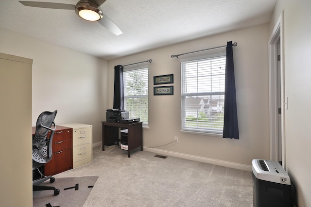 6134 Glade Run Rd, Hilliard, OH 43026 - home office featuring a ceiling fan, carpet, and baseboards