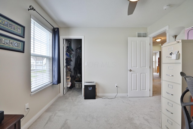6134 Glade Run Rd, Hilliard, OH 43026 - bedroom featuring carpet flooring, baseboards, a walk in closet, and ceiling fan