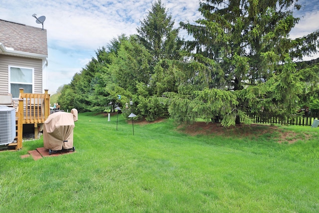 6134 Glade Run Rd, Hilliard, OH 43026 - view of grassy yard with a wooden deck and cooling unit