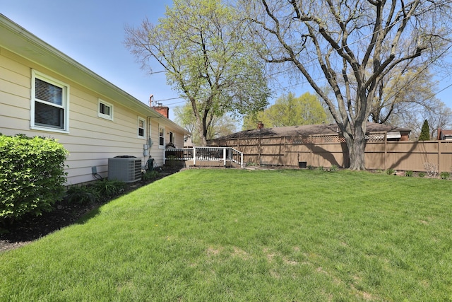 5580 Millington Rd, Columbus, OH 43235 - view of yard with cooling unit, a wooden deck, and fence