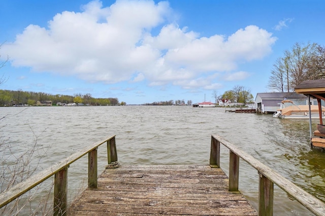 dock area with a water view