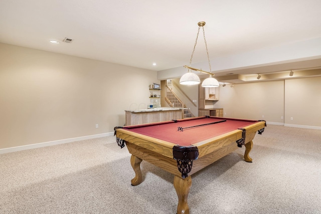 1354 Hemlock Ct NE, Lancaster, OH 43130 - game room featuring pool table, baseboards, and light carpet