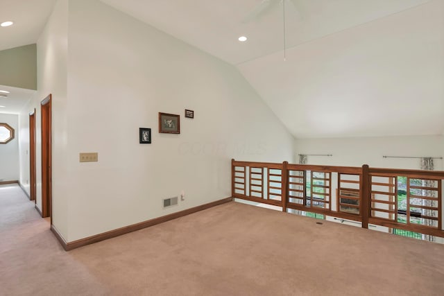 665 Cherrington Rd, Westerville, OH 43081 - additional living space with vaulted ceiling, a ceiling fan, visible vents, and carpet