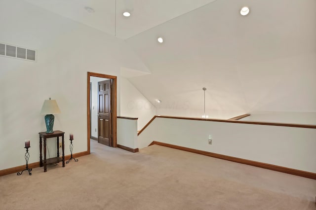 665 Cherrington Rd, Westerville, OH 43081 - empty room featuring vaulted ceiling, light carpet, baseboards, visible vents, and recessed lighting