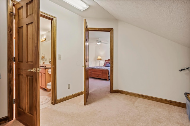 665 Cherrington Rd, Westerville, OH 43081 - bonus room with light carpet, a textured ceiling, baseboards, lofted ceiling, and ceiling fan