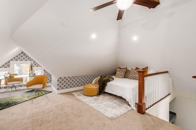870 Oakwood Ave, Columbus, OH 43206 - bedroom featuring vaulted ceiling, carpet floors, and a ceiling fan
