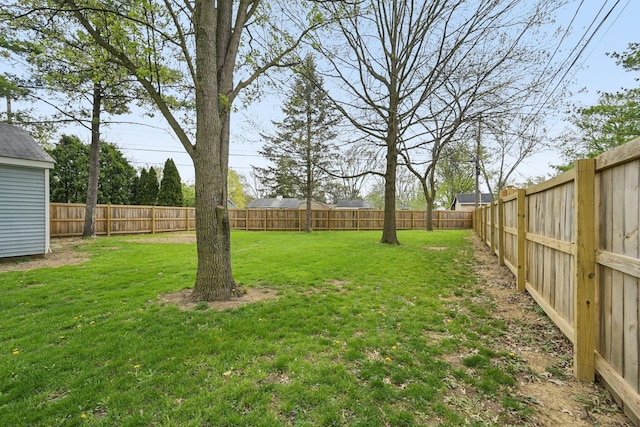 view of yard with a fenced backyard