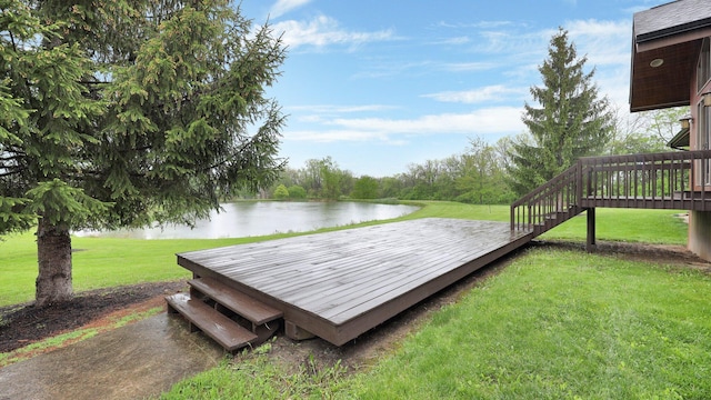 3448 Ostrander Rd, Ostrander, OH 43061 - wooden terrace with a water view, a lawn, and stairway