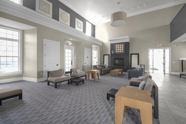 community lobby with a towering ceiling