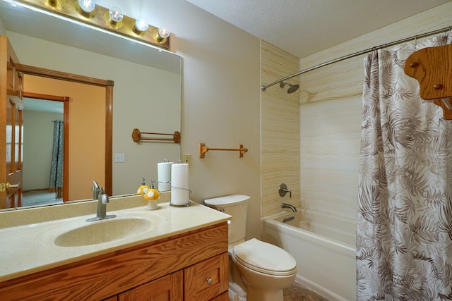 full bathroom with shower / bath combo, vanity, and toilet