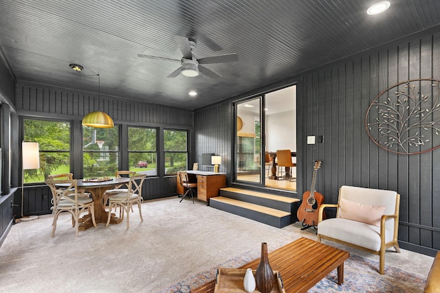 8019 Clouse Rd, New Albany, OH 43054 - sunroom / solarium featuring a ceiling fan, recessed lighting, carpet flooring, and entry steps