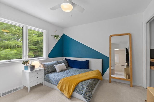 8019 Clouse Rd, New Albany, OH 43054 - bedroom with light colored carpet and a ceiling fan