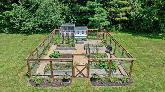 8019 Clouse Rd, New Albany, OH 43054 - view of green lawn featuring a vegetable garden and an outbuilding