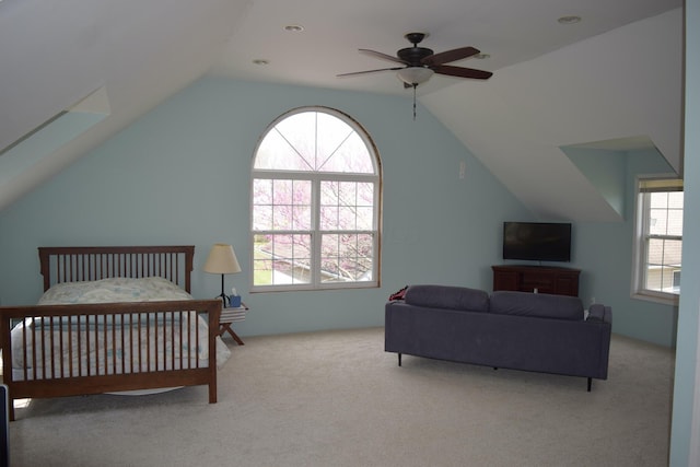 11283 Palmer Rd SW, Pataskala, OH 43062 - bedroom with carpet, a ceiling fan, and lofted ceiling