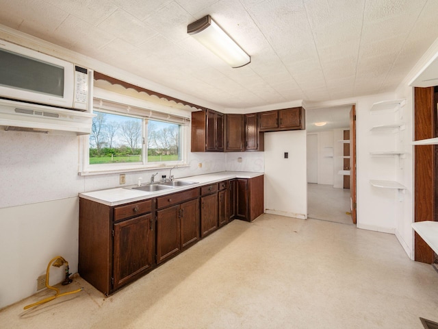 88 Tallman St, North Lewisburg, OH 43060 - kitchen with a sink, white microwave, dark brown cabinets, and light countertops