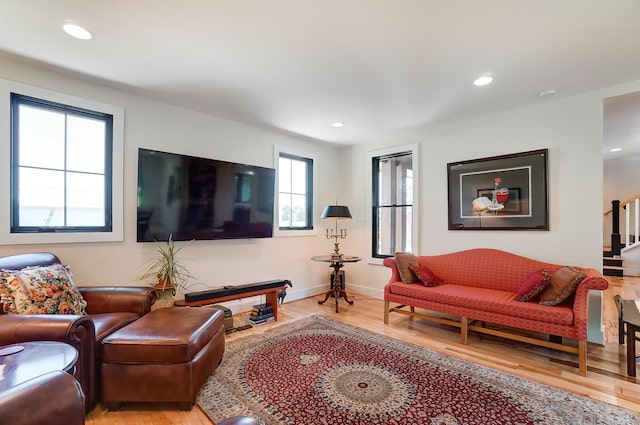 9730 Lancaster Kirkersville Rd NW, Baltimore, OH 43105 - living area featuring light wood-style flooring, baseboards, stairway, and recessed lighting