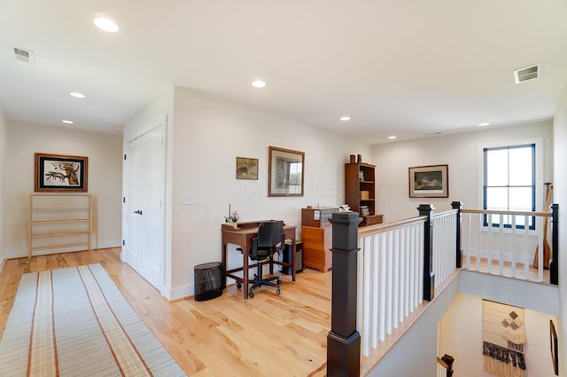 9730 Lancaster Kirkersville Rd NW, Baltimore, OH 43105 - hallway featuring recessed lighting, an upstairs landing, visible vents, and light wood-style flooring