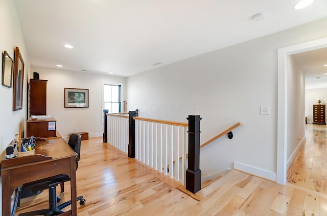 9730 Lancaster Kirkersville Rd NW, Baltimore, OH 43105 - hall featuring light wood-style floors, baseboards, an upstairs landing, and recessed lighting