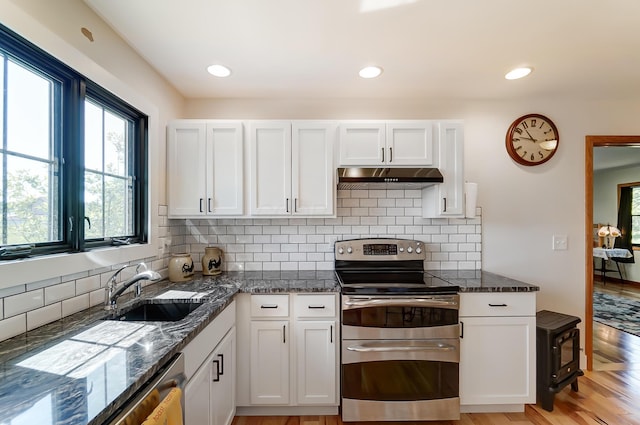 9730 Lancaster Kirkersville Rd NW, Baltimore, OH 43105 - kitchen with a sink, appliances with stainless steel finishes, white cabinetry, and under cabinet range hood